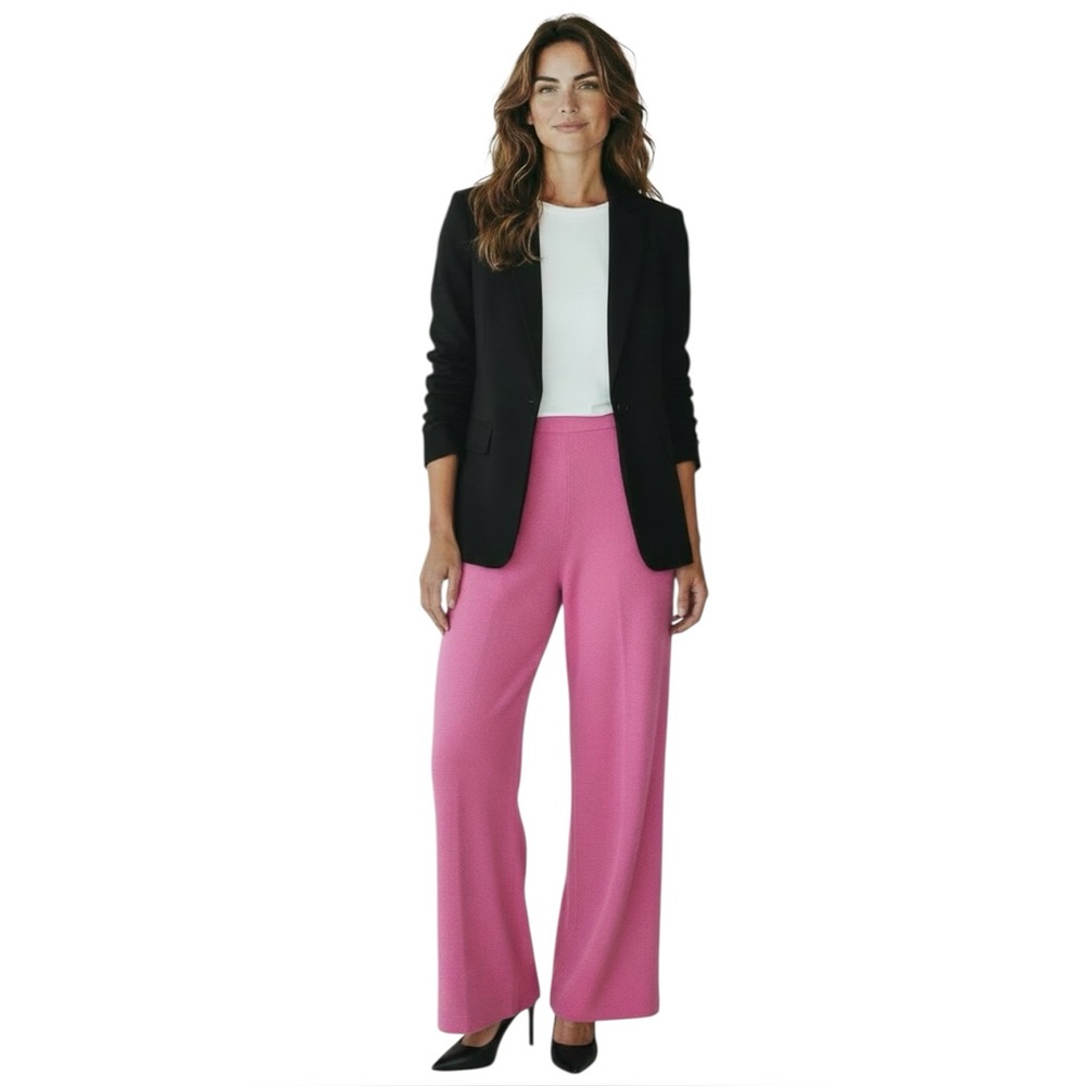 St. John Evening Santana Knit Wide Leg Quiet Luxury Old Money Barbie Pink Pants - Picture 2 of 6
